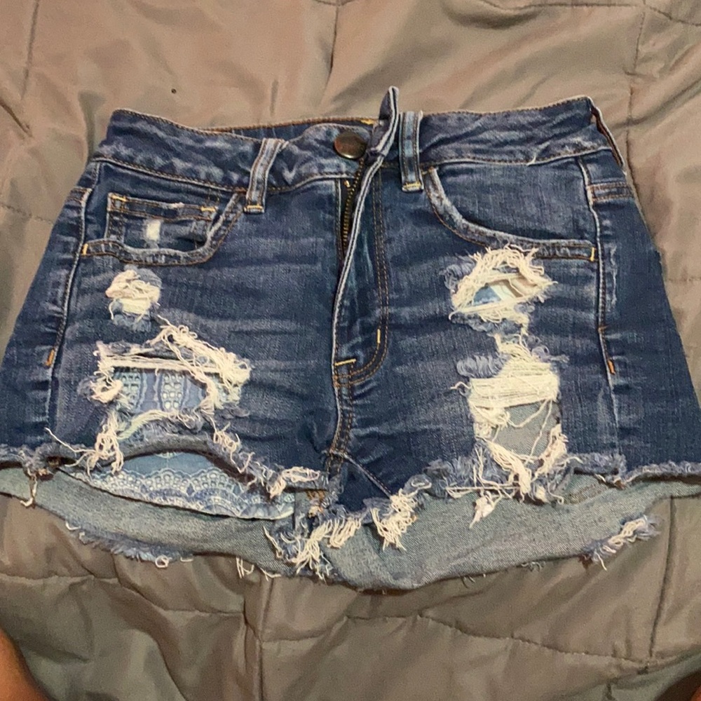 american eagle blue super stretch shorts